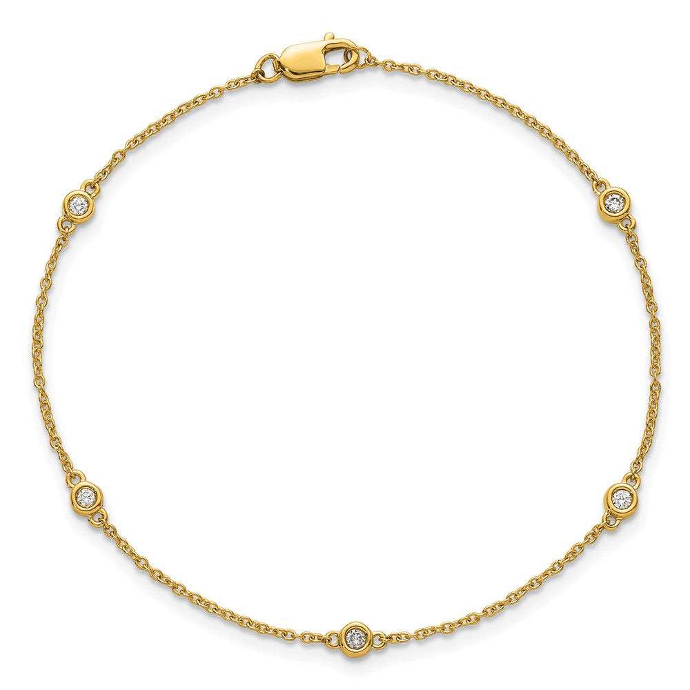 14K Yellow Gold Complete 1/10 carat Bezel-set Diamond and Cable Chain 5-Station 7 Inch Bracelet