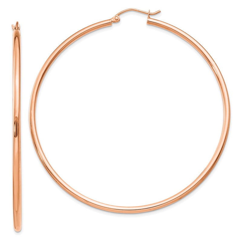 14K Rose Gold 2x60mm Polished Lightweight Tube Hoop Earrings