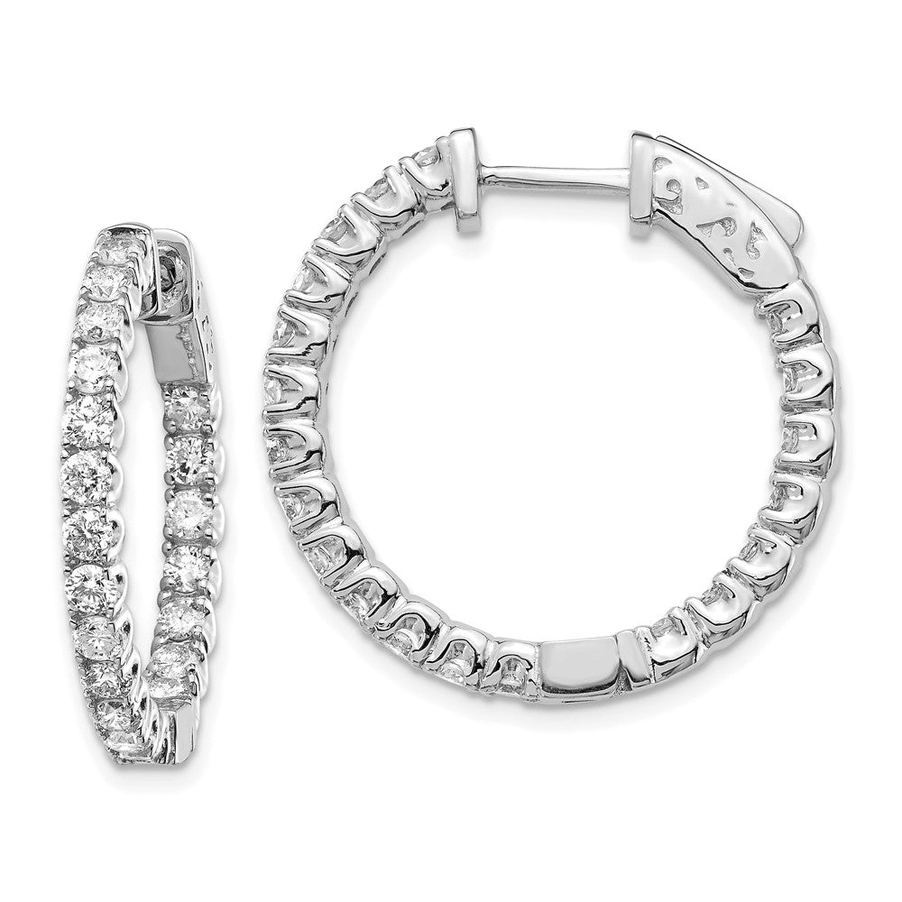 14K White Gold 2 carat Lab Grown Diamond VS+ F+ Round Complete In and Out Safety Clasp Hoop Earrings
