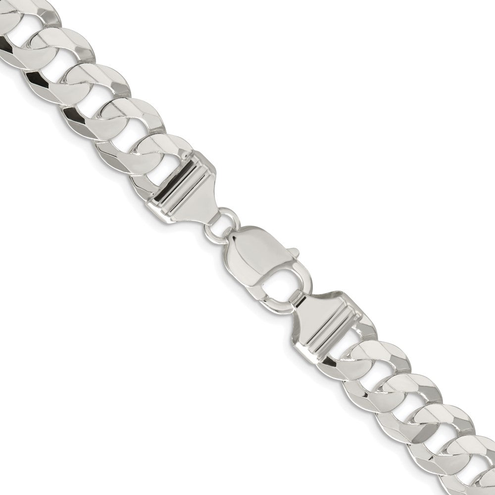 Sterling Silver Rhodium-plated 11.9mm Concave Beveled Curb 30 Inch Chain