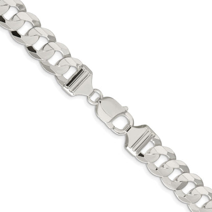 Sterling Silver Rhodium-plated 11.9mm Concave Beveled Curb 30 Inch Chain