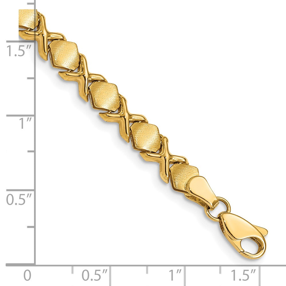 14K Yellow Gold Brushed and Polished -X-Design Stampato 7 Inch Bracelet