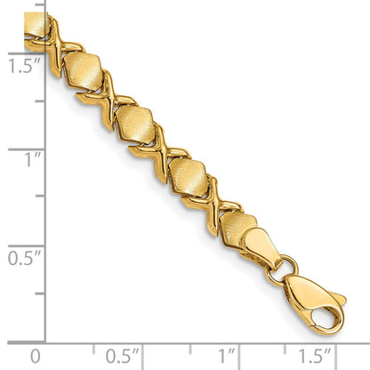 14K Yellow Gold Brushed and Polished -X-Design Stampato 7 Inch Bracelet