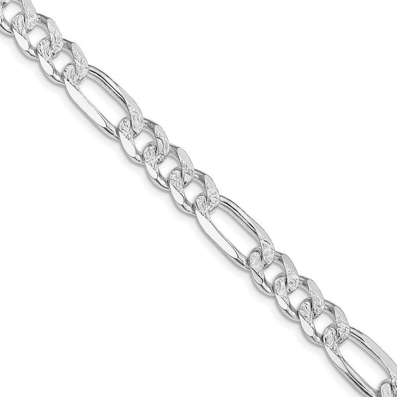 Sterling Silver Rhodium-plated 8mm Pav‚ Flat Figaro 24 Inch Chain