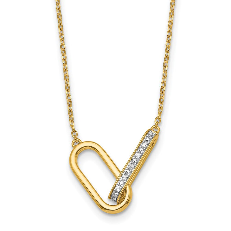 14K Yellow Gold Polished 1/15 carat Diamond Interlocked Paperclip Links 18 Inch Necklace