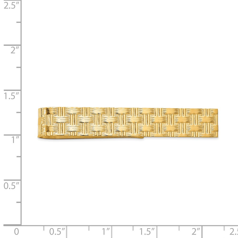 14K Yellow Gold Men's Textured Basketweave Pattern Tie Bar
