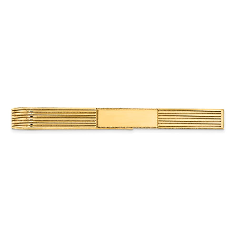 14K Yellow Gold Men's Grooved Engravable Tie Bar
