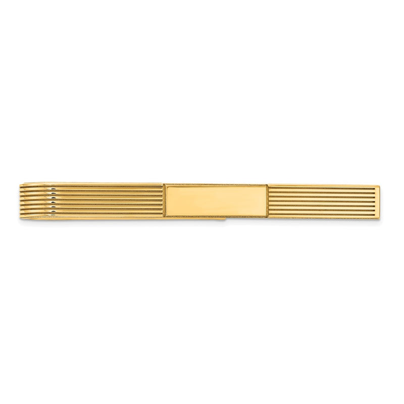 14K Yellow Gold Men's Grooved Engravable Tie Bar
