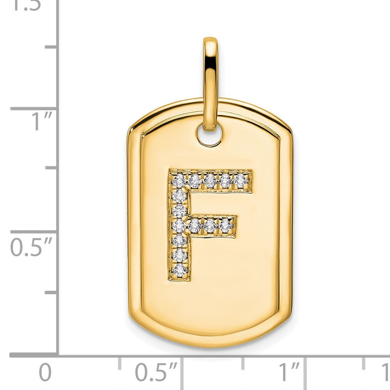 14K Yellow Gold Diamond Initial F Dog Tag Charm