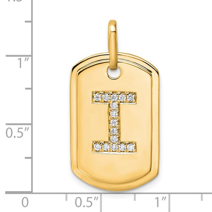 14K Yellow Gold Diamond Initial I Dog Tag Charm