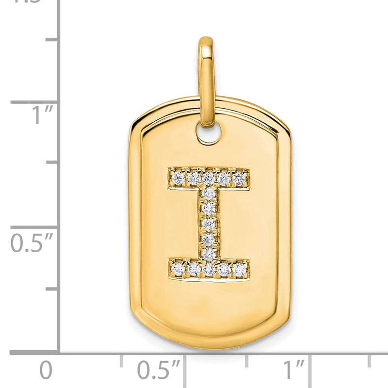 14K Yellow Gold Diamond Initial I Dog Tag Charm