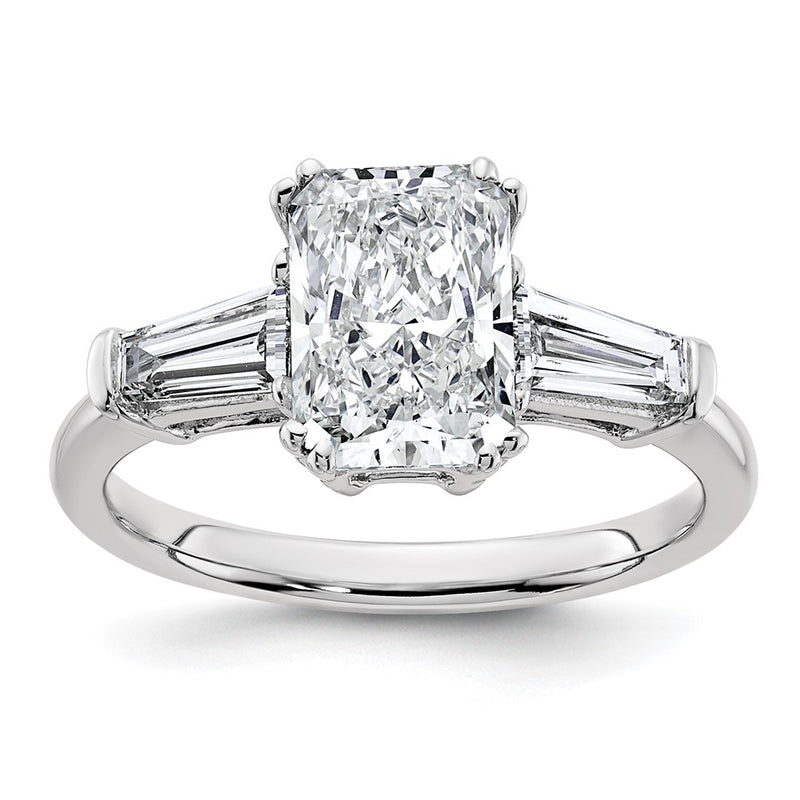 14K White Gold 1/2 carat Lab Grown Diamond VS+ F+ Tapered Baguette Sides 2 carat Radiant Center Semi Mount Engagement Ring