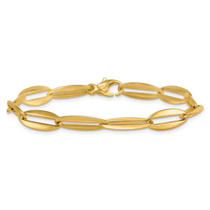 14K Yellow Gold Polished 7mm Long Oval Link 7.5 Inch Bracelet