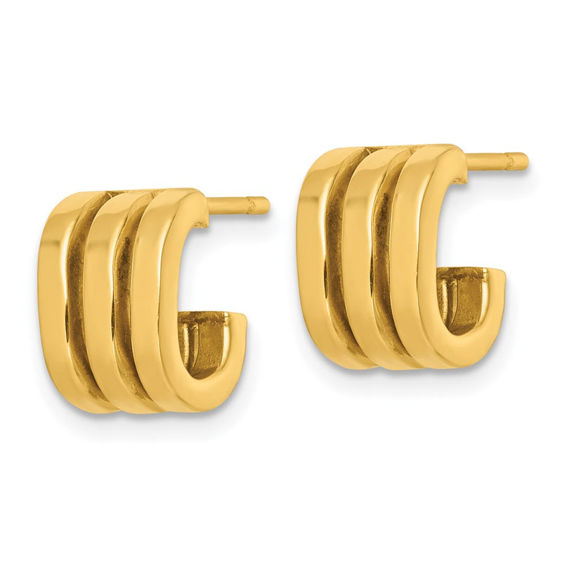 14K Yellow Gold 3.2x11.5mm Polished Oval3-Row J-Hoop Post Earrings