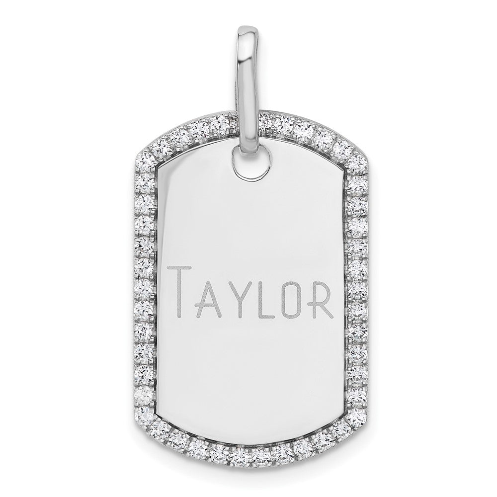 14K White Gold Personalized Diamond Dog Tag Charm