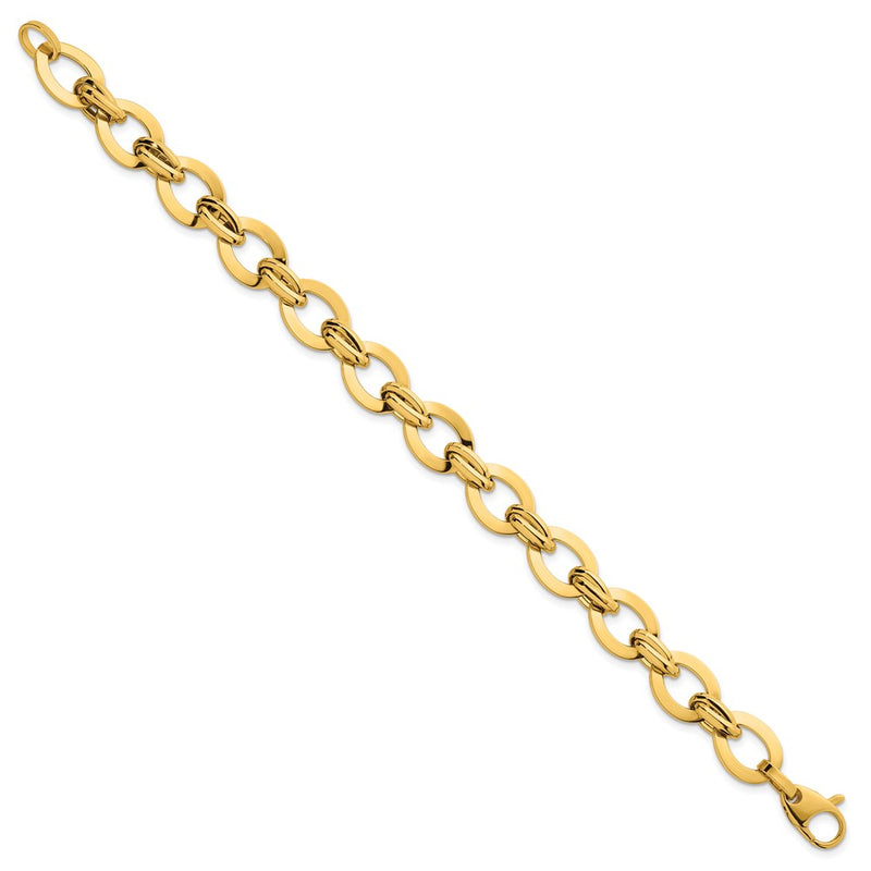 14K Yellow Gold Polished 10.8mm Lightweight Oval Fancy Link Chain Bracelet