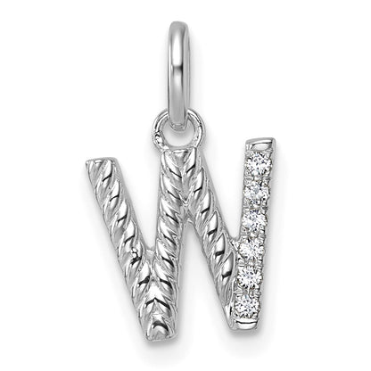 14K White Gold Twisted .05 ct. Diamond Initial W Charm