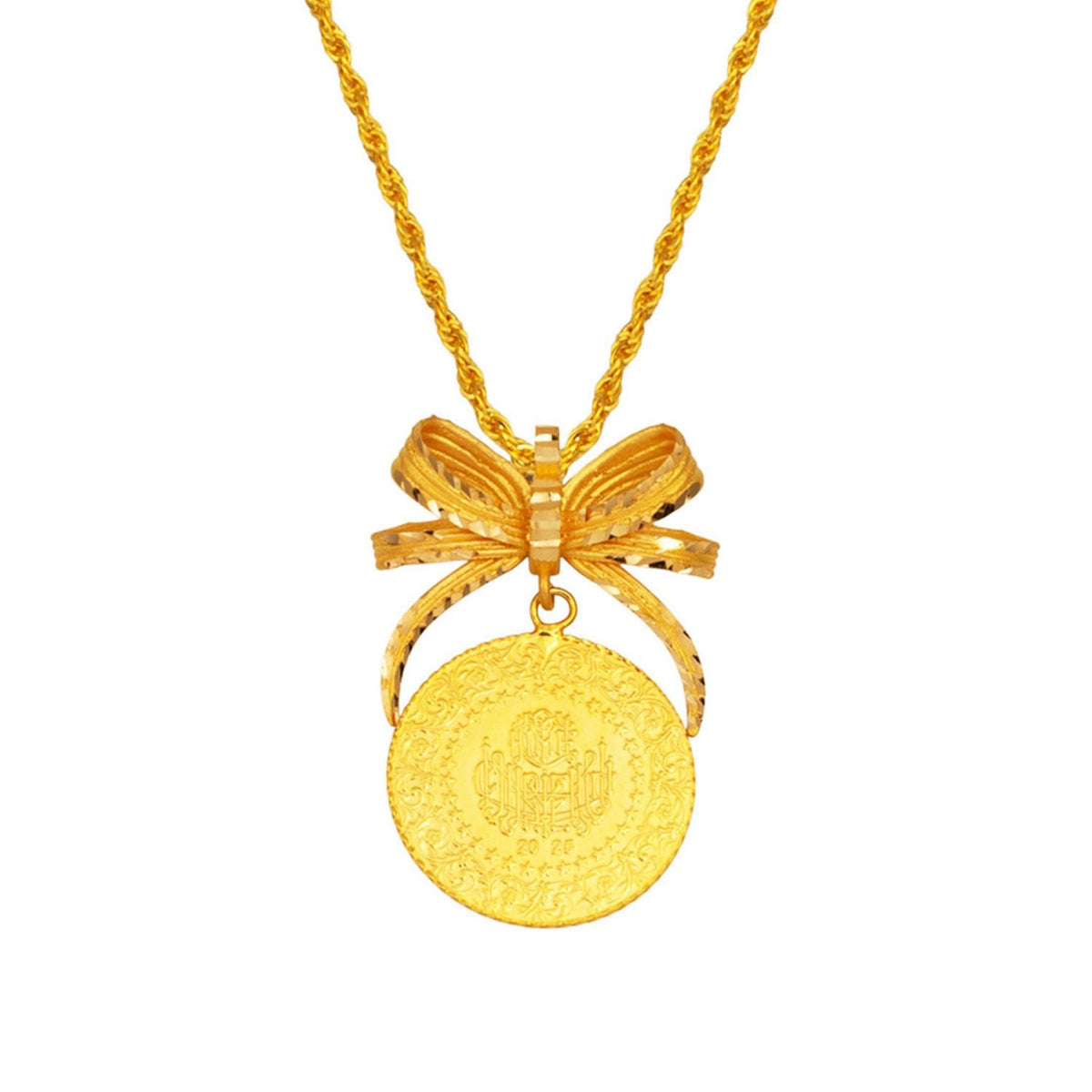 22K Yellow Gold Half Coin Bow Necklace