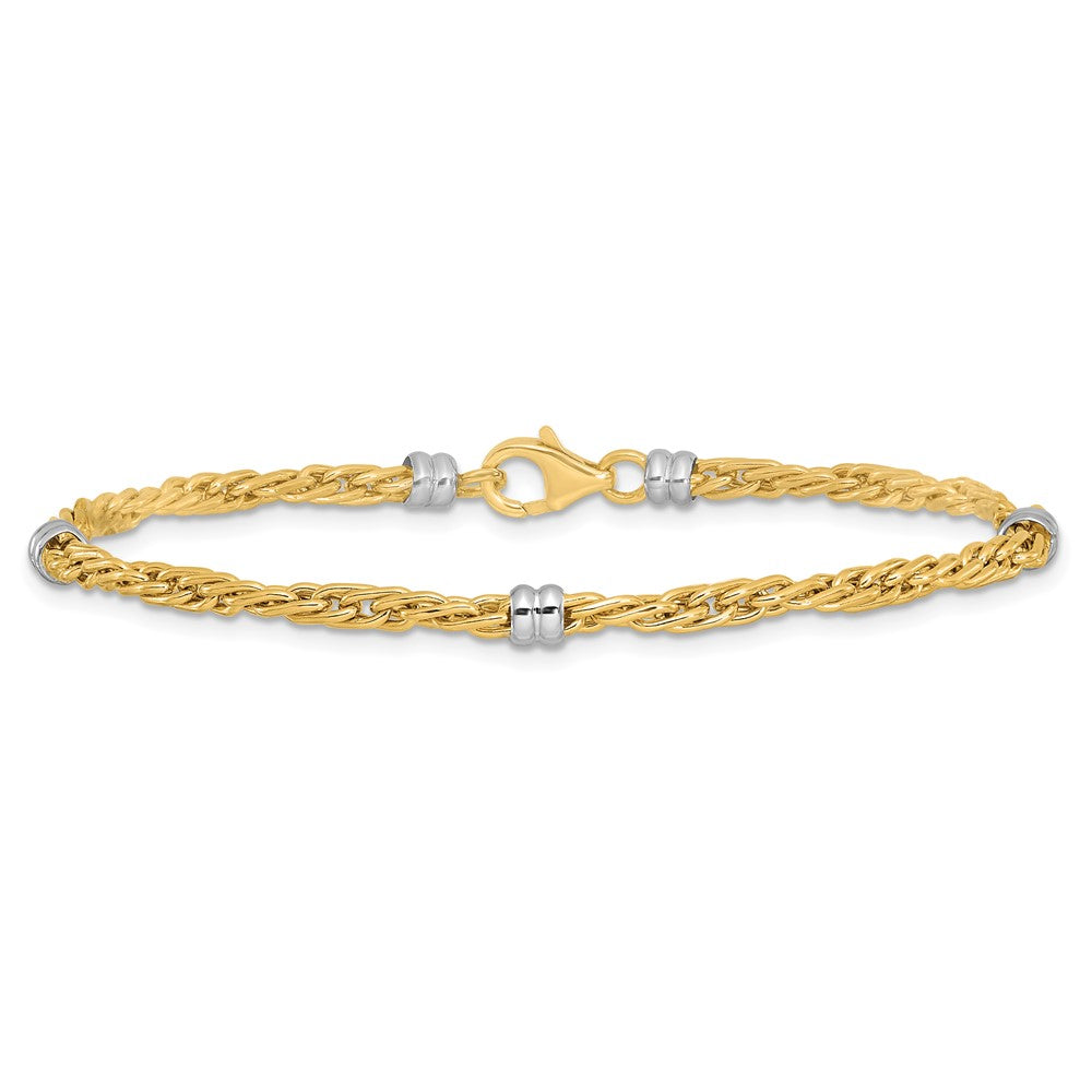 14K Two-Tone Gold Two-tone Polished 3.6mm Fancy Beaded 5-Station 7.5 Inch Bracelet