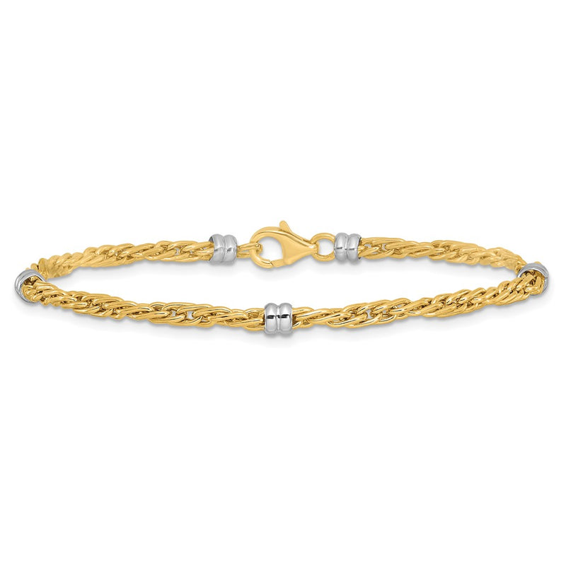 14K Two-Tone Gold Two-tone Polished 3.6mm Fancy Beaded 5-Station 7.5 Inch Bracelet