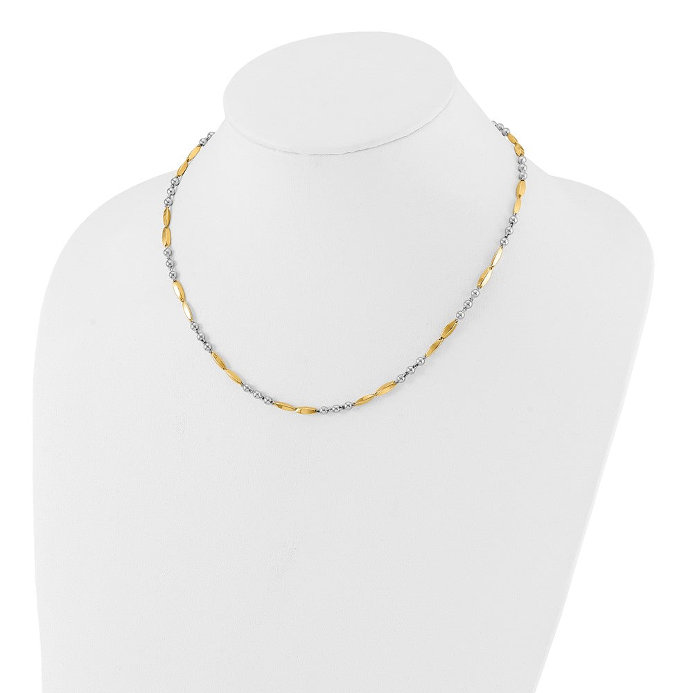 14K Two-Tone Gold Two-tone Polished Beads and Oval Bars 18 Inch Necklace