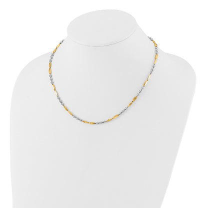 14K Two-Tone Gold Two-tone Polished Beads and Oval Bars 18 Inch Necklace