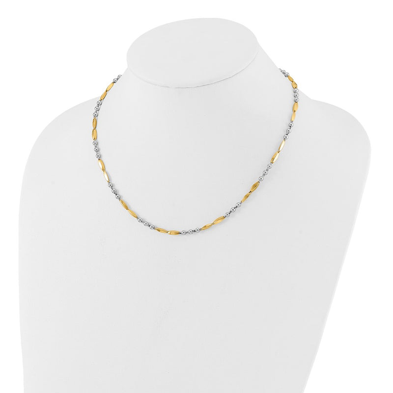 14K Two-Tone Gold Two-tone Polished Beads and Oval Bars 18 Inch Necklace