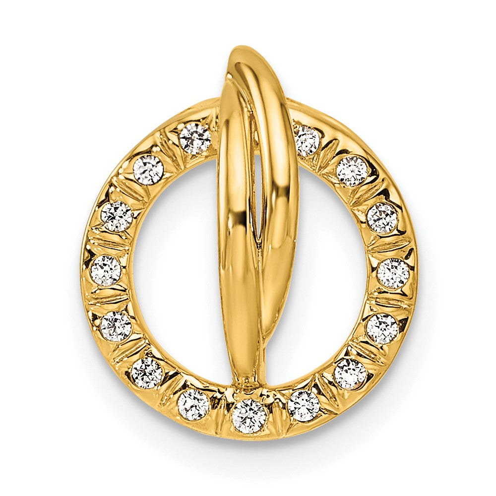 14K Yellow Gold Polished 1/10 carat Diamond Open Circle Chain Slide