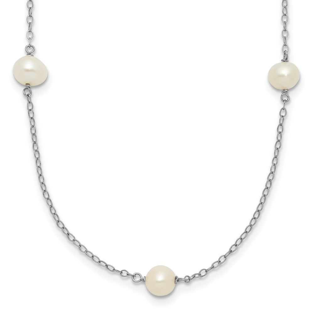 14K White Gold 5-6mm White Round Freshwater Cultured Pearl 7-station 18 Inch Necklace