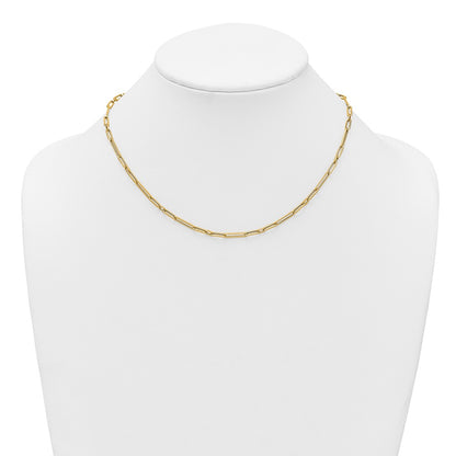 14K Yellow Gold Polished 2.9mm Fancy Long and Short Paperclip Link 17 Inch Necklace