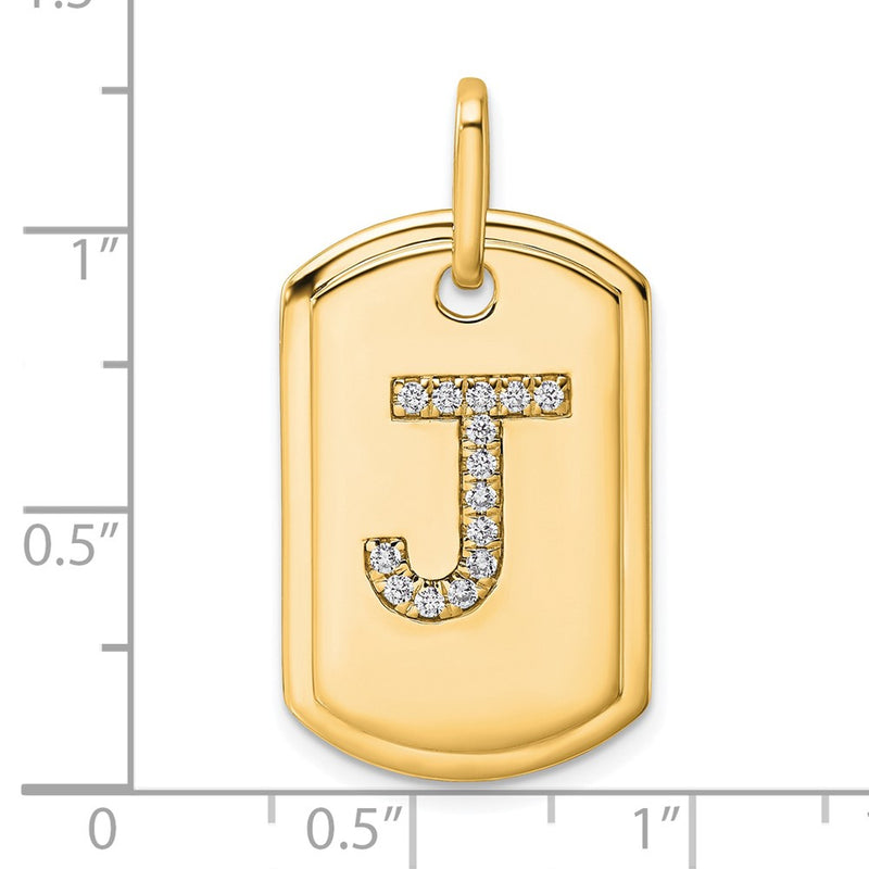 14K Yellow Gold Diamond Initial J Dog Tag Charm