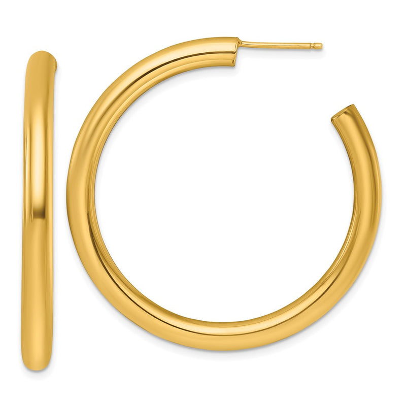 14K Yellow Gold Polished 4.0 x 45mm Tube C-Hoop Post Earrings