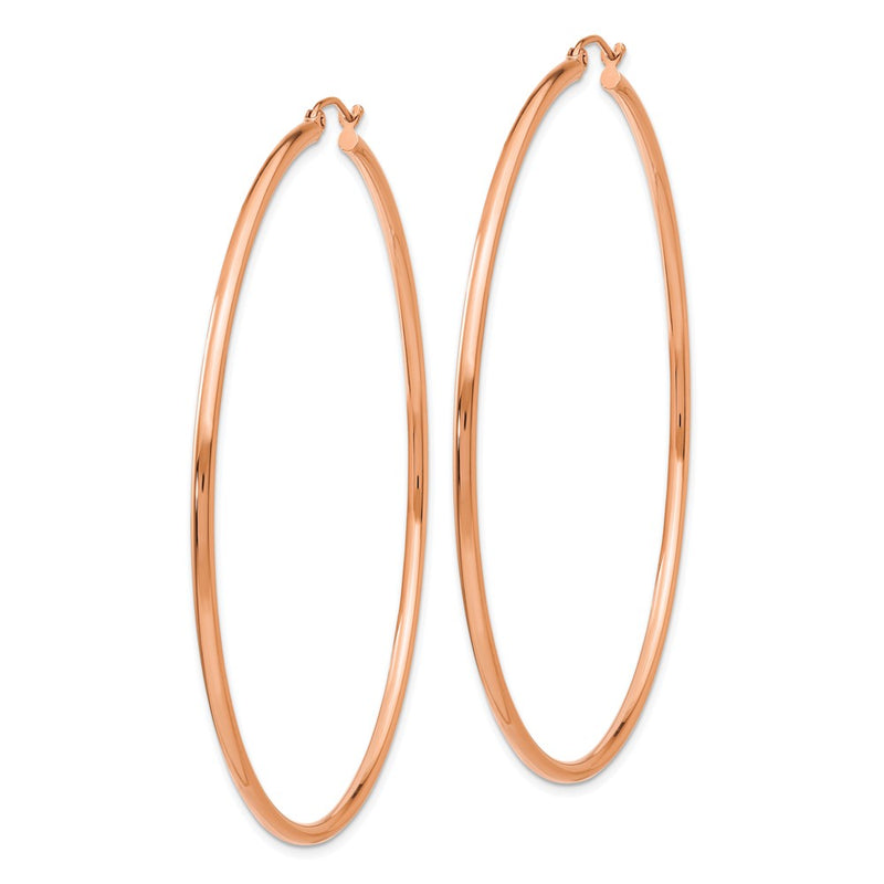 14K Rose Gold 2x65mm Polished Lightweight Tube Hoop Earrings