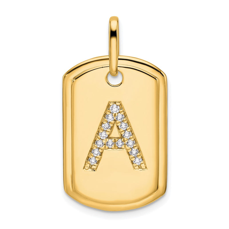 14K Yellow Gold Diamond Initial A Dog Tag Charm