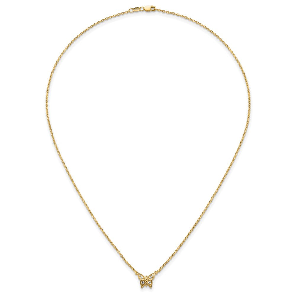 14K Yellow Gold Polished 1/10 carat Diamond Butterfly 18 Inch Necklace