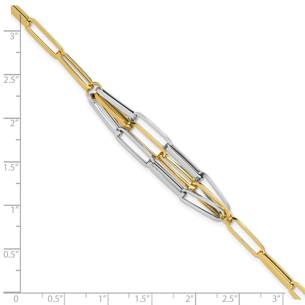 14K Two-Tone Gold Two-tone Polished Fancy Paperclip Link 7.5 Inch Bracelet