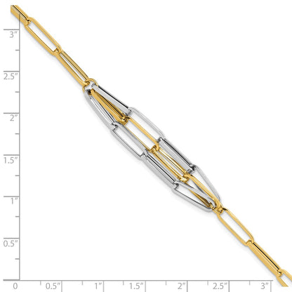 14K Two-Tone Gold Two-tone Polished Fancy Paperclip Link 7.5 Inch Bracelet