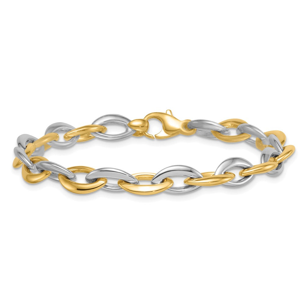 14K Two-Tone Gold Two-tone Polished 7mm Oval Link 7.25 Inch Bracelet