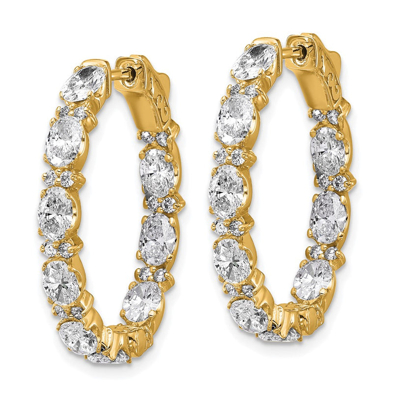 14K Yellow Gold Certified Oval and Round VS DEF Diamond Inside/Outside Hoop Earrings