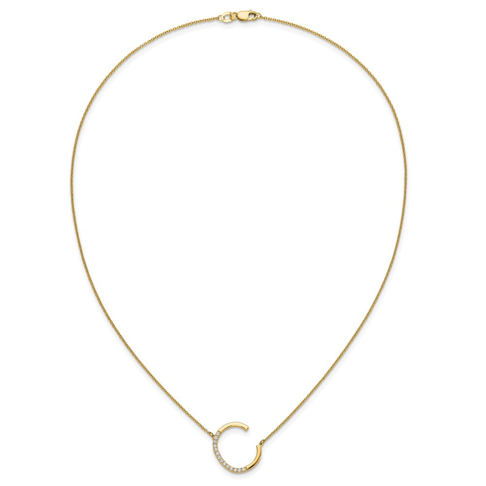 14K Yellow Gold Sideways Diamond Initial C 18 Inch Necklace