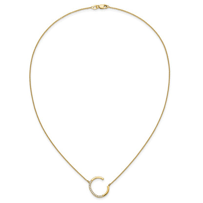 14K Yellow Gold Sideways Diamond Initial C 18 Inch Necklace