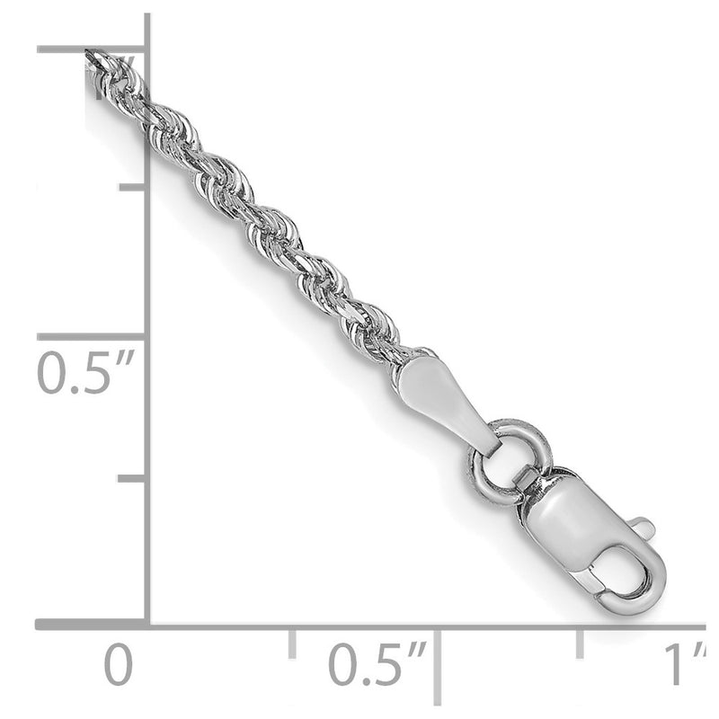14K White Gold 8 Inch 2mm Diamond-cut Quadruple Rope Lobster Clasp Chain
