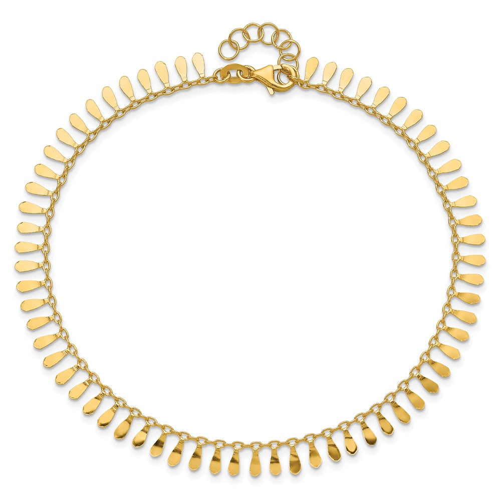 14K Yellow Gold Polished Fancy Dangles Plus Extender Total Chain Anklet