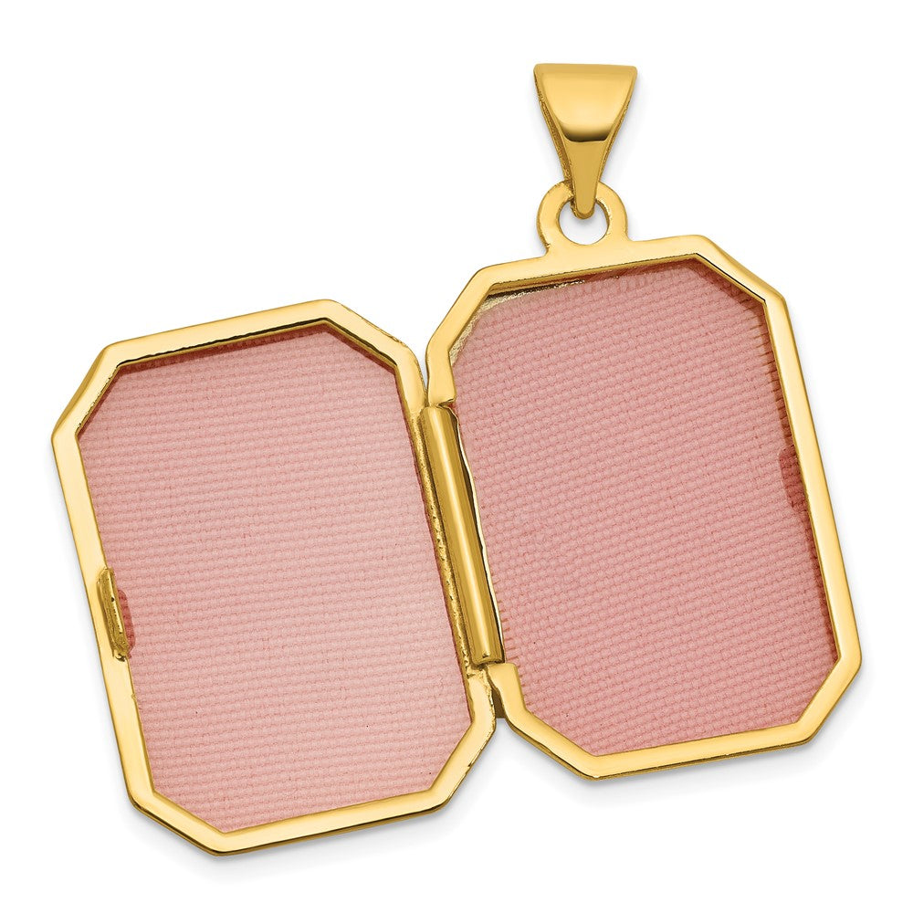 14K Yellow Gold Half Point Diamond Polished Floral And Star 20mm Rectangle Locket