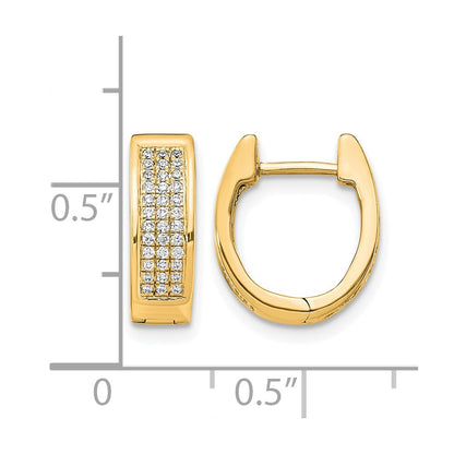14K Yellow Gold 1/4 carat Diamond Pave Small Hinged Oval Hoop Earrings