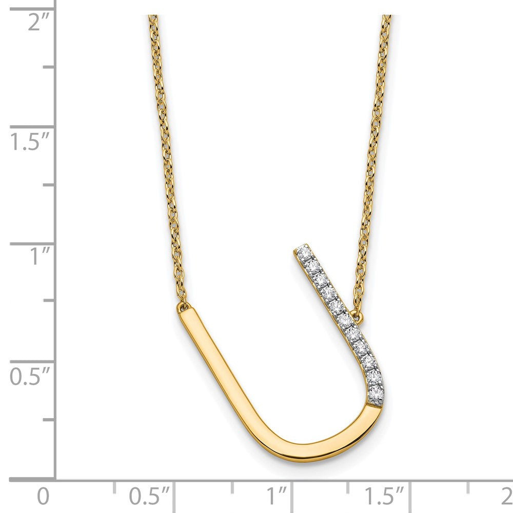 14K Yellow Gold Sideways Diamond Initial U 18 Inch Necklace