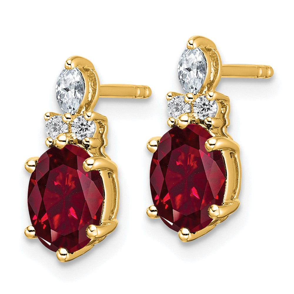 14K Yellow Gold Diamond and 7x5 Oval July/Lab Created Ruby Post Earrings