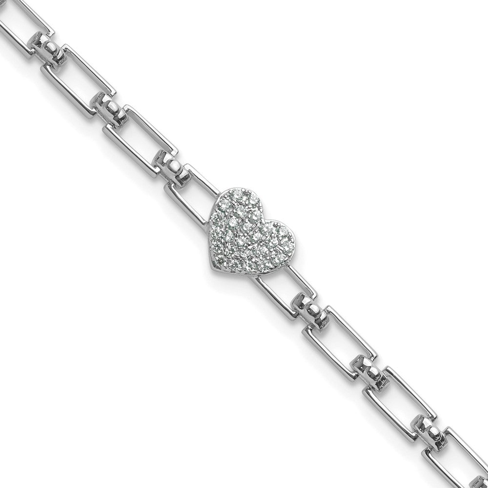 14K White Gold Polished Complete 1/6 carat Diamond Heart Cluster Fancy Link 7 Inch Bracelet with 1 Inch Extender
