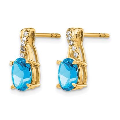 14K Yellow Gold 7x5 Oval December/Blue Topaz and Diamond Post Earrings