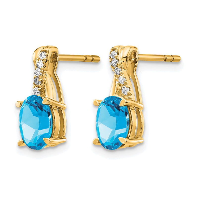 14K Yellow Gold 7x5 Oval December/Blue Topaz and Diamond Post Earrings